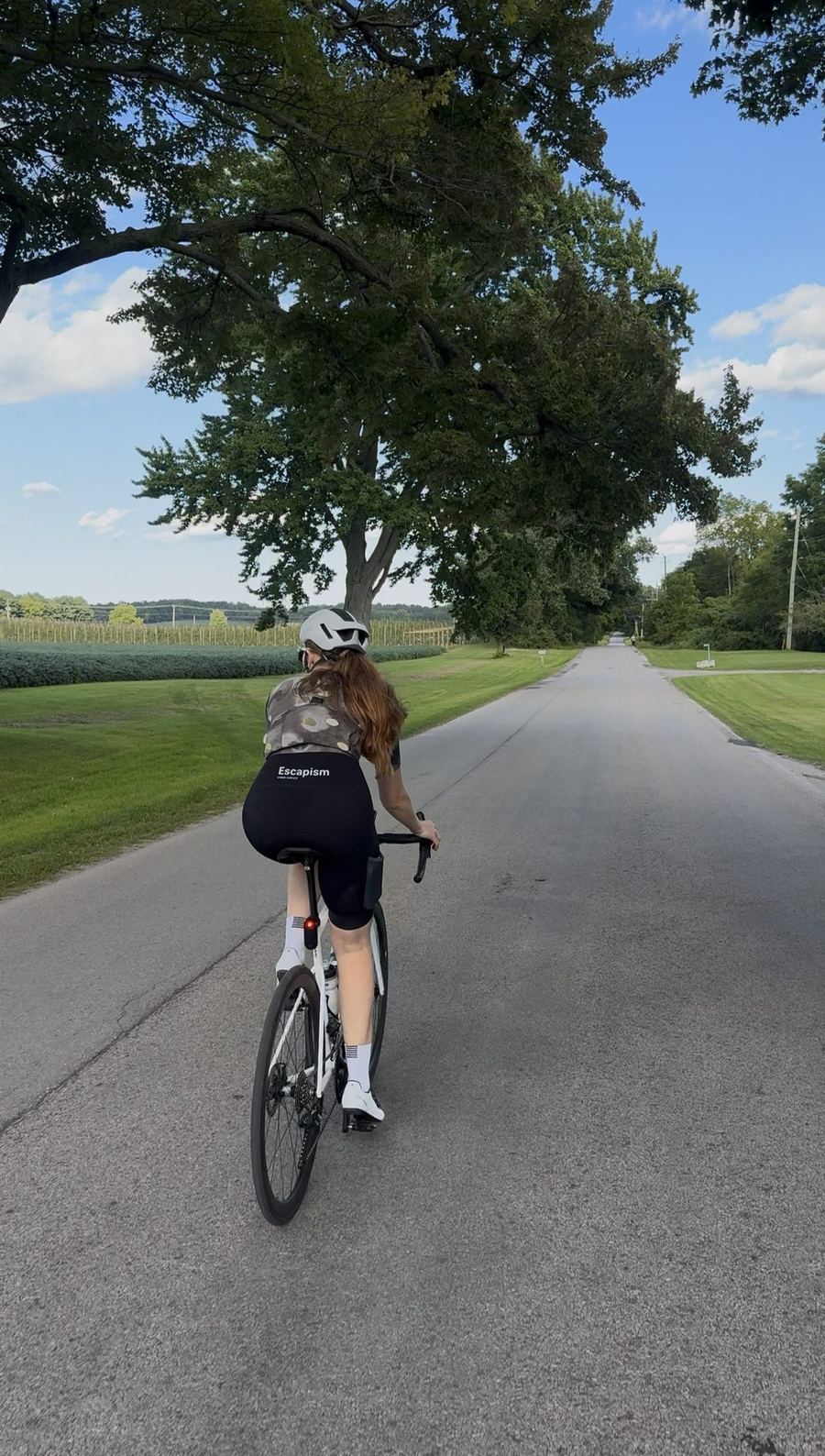 Riding a quiet Pelham back road past a mature maple